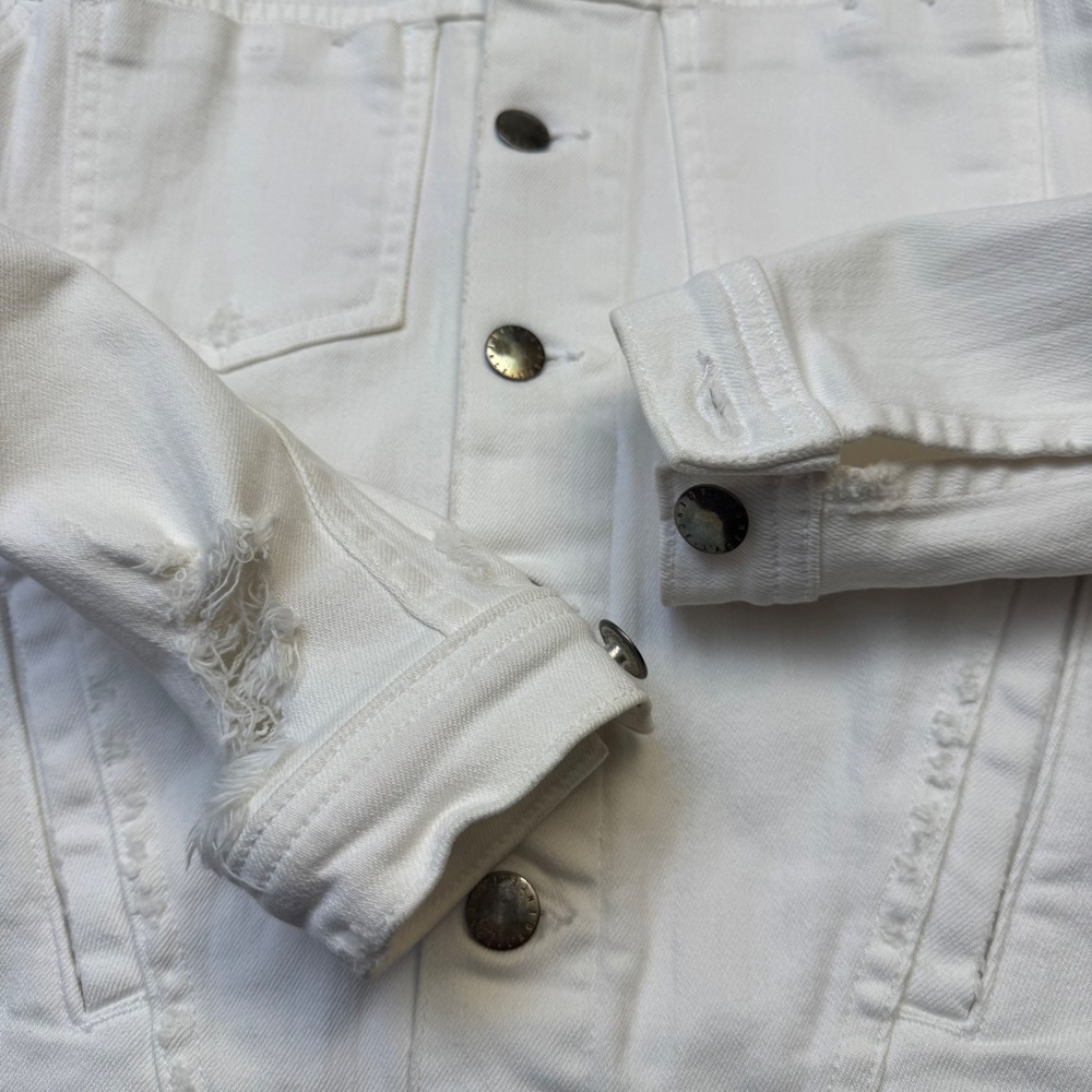L'AGENCE Denim Jacket XS White Distressed XS Cotton Blend Made in USA - Picture 4 of 6